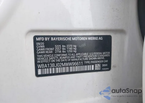 2021 BMW 530I xDrive z USA, uszkodzony, nr VIN WBA13BJ02MWW96611